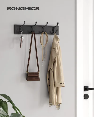 Vista 2 de SONGMICS Perchero de Pared Montado, Perchero con Ganchos, 4 Ganchos de Metal Dual, para Abrigos, Bolsos, Llaves, en la Entrada, Dormitorio, Sala