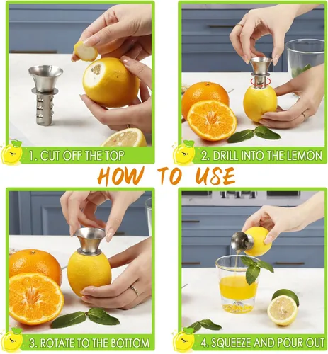 Vista 7 de KAYCROWN Exprimidor manual de limón de acero inoxidable 18/8, exprimidor y escariador de mano pequeño fácil de apretar, exprimidor de cítricos a