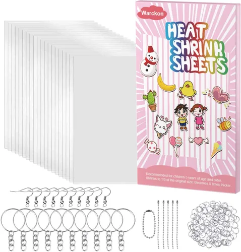 Warckon El kit de hojas de plástico retráctil de 149 piezas incluye 24 piezas de papel de arte retráctil con 125 llaveros accesorios para niños,