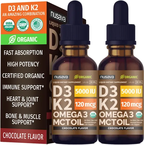 Vista 16 de Paquete de 2 gotas orgánicas de vitamina D3 K2 con aceite MCT Omega 3, 5000 UI, líquido de vitamina D de máxima fuerza, sin rellenos, líquido sin