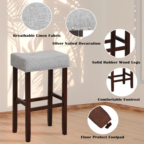 Vista 37 de ERGOMASTER Taburetes de bar, 24 pulgadas, modernos taburetes de sillín, madera de caucho, caqui/marrón, juego de 2