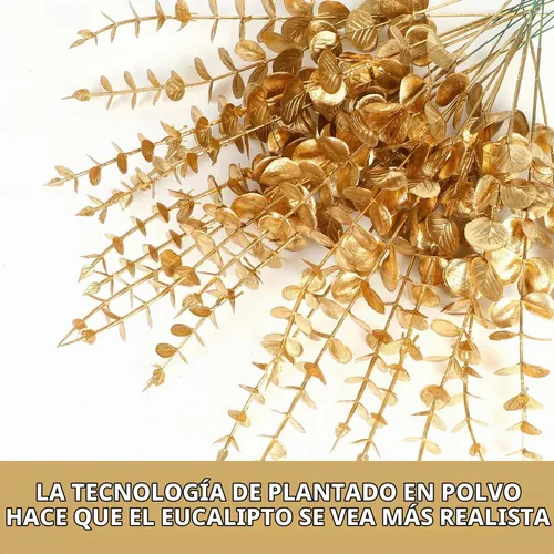 Vista 3 de FOIMAS Tallos de eucalipto artificiales dorados, 36 piezas de ramas de eucalipto sintético, decoración de hojas para arreglos florales, ramo