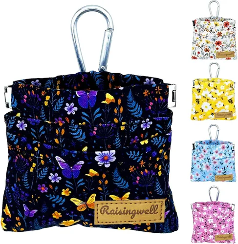 Vista 11 de Raisingwell Bolsa de entrenamiento para mascotas de tamaño bolsillo, tela de algodón, bolsa de paseo para perros manos libres con mosquetón
