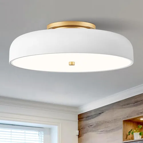 Vista 10 de Lámpara de Techo LED Regulable, 2700K-6000K 5CCT Moderna de Mediados de Siglo Montaje Semi Empotrado de Techo, Lámpara de Techo Blanca Cerca