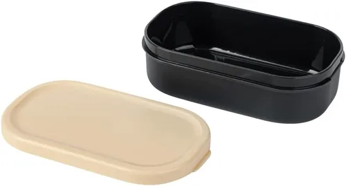 Vista 11 de Restaurantware Bento Tek - Recipientes de salsa de 3.7 x 2.2 x 1.1 pulgadas, 4 tazas negras con tapas, con tapa beige, de plástico para microondas