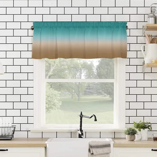 Vista 4 de Cortinas de ventana con cenefa con bolsillo para barra, para sala de estar, cocina, baño, color marrón degradado, cenefas de tratamiento de ventanas