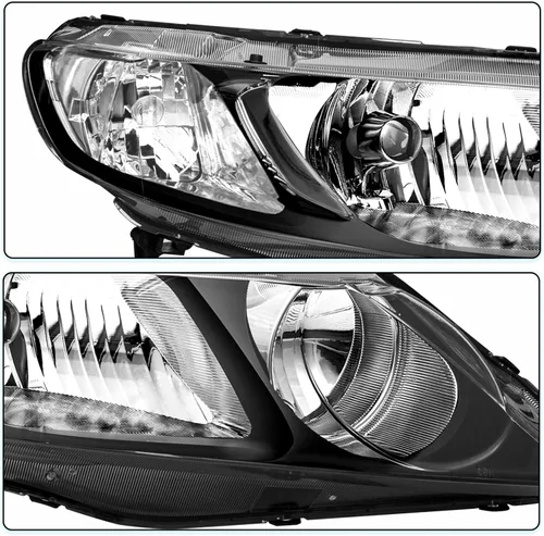 Vista 5 de TUSDAR Juego de montaje de faros delanteros compatible con Honda Civic Sedan 2006-2011 de 4 puertas con bombillas, carcasa negra y reflector