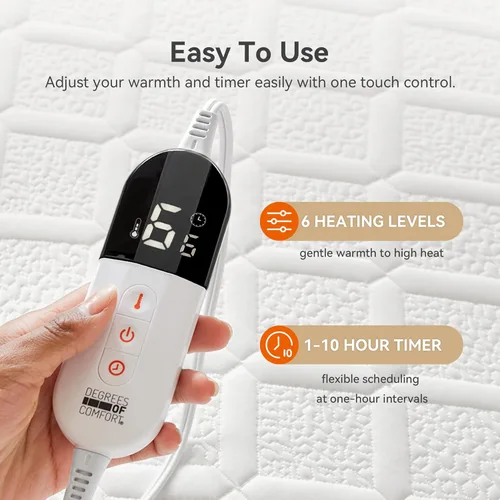 Vista 3 de Protector de colchón térmico de tamaño individual – Calentador eléctrico de colchones con apagado automático, almohadillas suaves lavables a