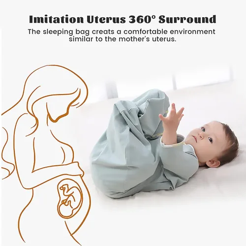 Vista 4 de ZIGJOY Manta de transición para bebé, 100% algodón, con mangas de media longitud y puños de mitones, saco de dormir con brazos relajantes, 0-3 meses
