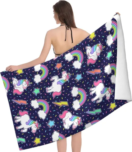 Vista 3 de Dorekim Toalla de playa, unicornio arcoíris Thunder, toallas de playa de microfibra de gran tamaño para viajes, toalla de secado rápido