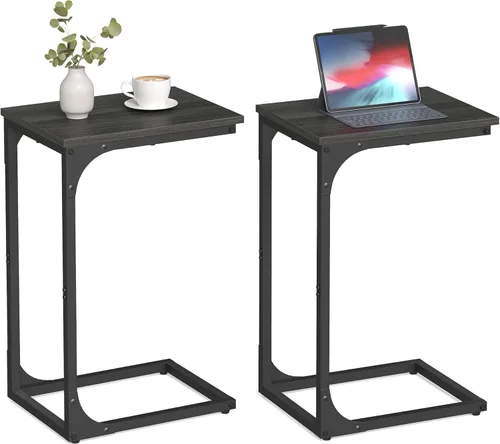 Vista 14 de VASAGLE - Mesa auxiliar en forma de C, mesa lateral pequeña para sofá, mesa de sofá con estructura metálica para sala de estar, dormitorio, mesita