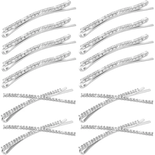 Vista 8 de 12 pasadores decorativos con diamantes de imitación para el cabello, de metal brillante, en forma de X, accesorios para el cabello para bodas, Dorado