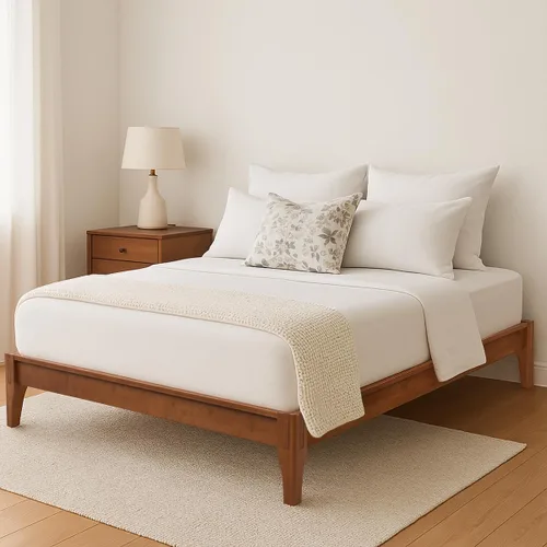 Merax Cama de plataforma de bambú de tamaño completo, marco de cama moderno de mediados de siglo con soporte de listones de madera, no necesita