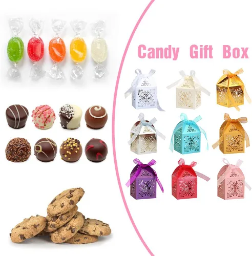 Vista 4 de Surakey 50 cajas cortadas con láser, cajas de regalo de agradecimiento, cajas de regalo de encaje para dulces, caja de regalo plegable con cintas