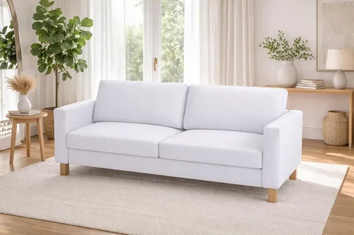 Vista 9 de Karlstad - Funda de sofá de 80.7 in, compatible con IKEA 3 asientos Lino de poliéster Fabirc de tres asientos, no solo funda de sofá biplaza. Beige