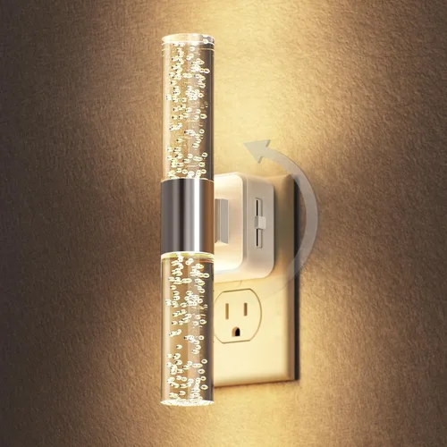 DORESshop Luz nocturna LED, luces nocturnas giratorias que se enchufan a la pared con sensor de luz automática de 3000 K luz nocturna con brillo