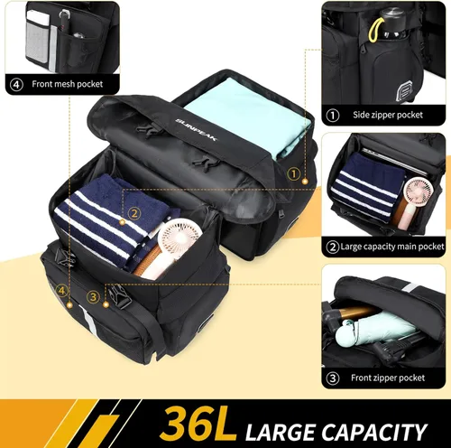 Vista 4 de Bolsa de Accesorios para Bicicleta Sunpeak Alforjas para Portaequipaje Trasero de Bicicleta 45L Bolsa de Sillín Impermeable para Bicicleta