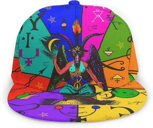 Vista 2 de antkondnm Abstract Pattern On Occult Theme Flat Bill Brim Cap, Cool Hip Hop Trucker Hat Men Women Adjustable Baseball Caps