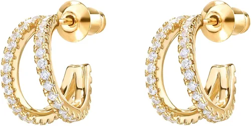 Vista 3 de PAVOI 14K Gold Plated Sterling Silver Split Hoop Huggie Earrings in Rose Gold, White Gold and Yellow Gold