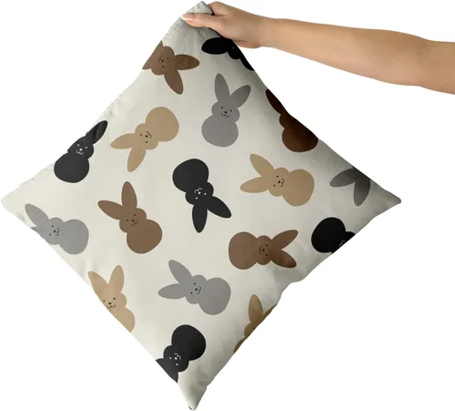 Vista 3 de Juego de 2 fundas de almohada de primavera de 16 x 16 pulgadas, color marrón, café, gris, conejo, conejo, vacaciones, decoración de Pascua, fundas