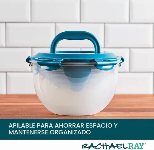Vista 5 de Rachael Ray Juego de contenedores de almacenamiento de alimentos a prueba de fugas, 10 piezas, transparentes con tapas grises Transparente con tapas