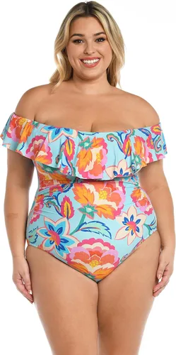 Vista 3 de Bañador de una pieza con volantes y hombros descubiertos