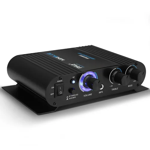 Pyle PFA330BT mini amplificador inalámbrico estéreo Bluetooth de 90 Watt - entradas para micrófono, RCA, y auxiliar de 3,5 mm