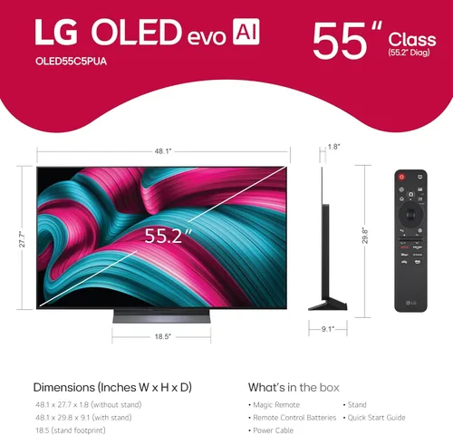 Vista 2 de LG OLED evo serie C5 televisor inteligente 4K de 55 pulgadas con AI, Dolby Atmos, Dolby Vision, HDR10, Super Upscaling 4K de AI, Modo Cineasta, Wow