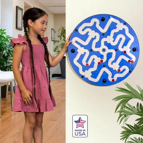 Vista 6 de Amazer - Tabla de actividades de pared para niños pequeños, actividad interactiva de pared para niños, juego colorido de rueda de laberinto Azul