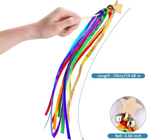 Vista 2 de Cometa de cinta de mano de color arcoíris, campanas de cinta, varita de viento, cinta bailarina, serpentina para niños, regalos de baby shower