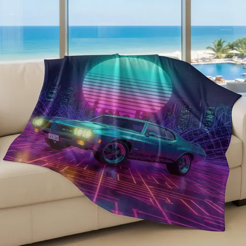 Vista 3 de Cyber Synthwave GTO Neon Retro Flannel Blanket, Super Soft Cozy Bed Throw, Versatile Throw Blanket for Bedroom & Sofa Decor (04,30 x 40in)