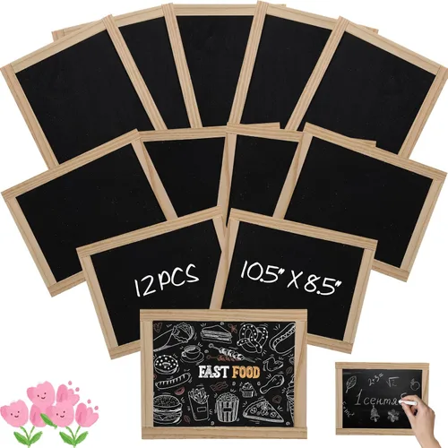 Vista 8 de Harloon 6 pizarras enmarcadas de 10.5 x 8.5 pulgadas a granel de madera de doble cara para mesa, pequeños letreros de pizarra para aula, suministros