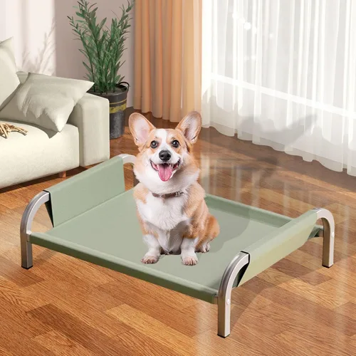 Vista 3 de Elevated Pet Bed Raised Cat Dog Bed Sturdy Breathable Portable Comfortable Cot Pet Hammock for Indoor Cats Puppy Kitten Green M- Gray XL