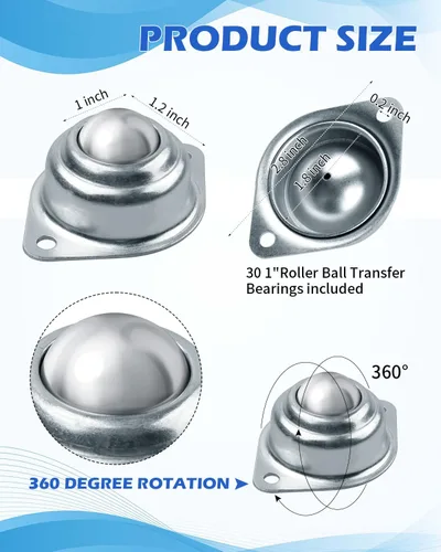 Vista 2 de 32 piezas de rodamiento de transferencia de bolas de rodillo, ruedas de bola de acero al carbono de 1 pulgada, unidad de transferencia de bolas