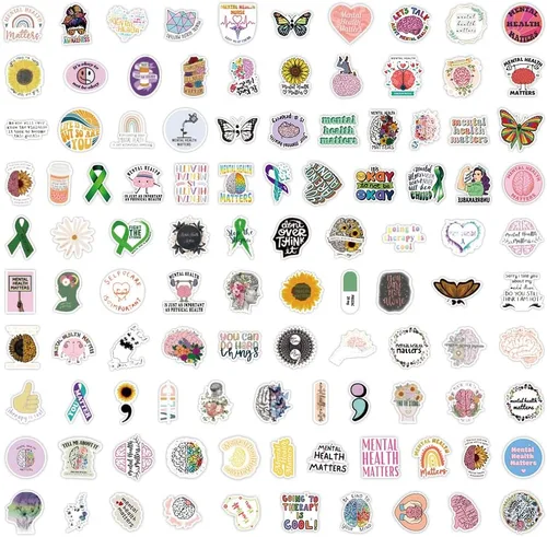 Vista 4 de Calcomanías de concientización sobre la salud mental, 104 calcomanías de vinilo impermeables de salud mental para médicos, enfermeras y niños