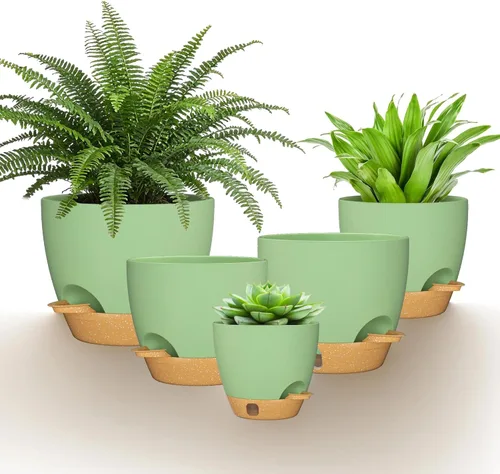Vista 11 de Plant Pots 5/5.5/6/6.5/7/8 Inch Self Watering Pots, Set of 6 Plastic Planters with Drainage Holes,Plant Pot for Indoor Outdoor Plants(Black)