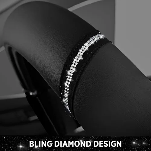 Vista 5 de Road Comforts Funda de cuero para volante, fabricada con piel de PVC, antideslizante, ajuste universal de 14 1/2 a 15 pulgadas, color negro