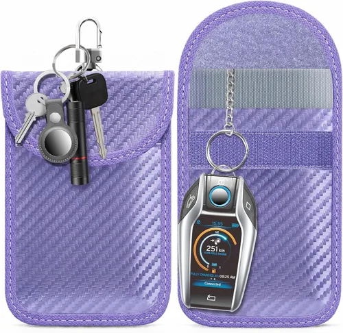 Vista 20 de lanpard Bolsa Faraday para Llaves de Coche, Bolsa Faraday, Soporte de Bloqueo de Señal RFID para Coche, Protector de Llavero, Jaula de Llavero Negro