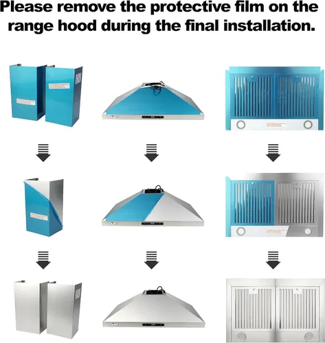 Vista 9 de AKDY Campana extractora de montaje en pared de 30 pulgadas, ventilador de 3 velocidades y luces LED en acero inoxidable, campana extractora