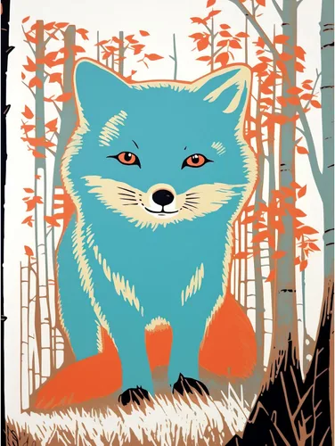 Artery8 Cute Blue Fox Forest Glade Landscape Bright Woodland Baby Animal Kids Bedroom Art Print Canvas Premium Wall Decor Poster Mural