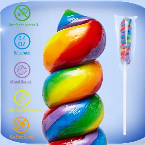 Vista 6 de Piruleta Twisty, piruletas Rainbow Twist envueltas individualmente a granel