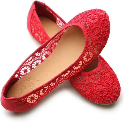 Vista 7 de Ollio Zapato de ballet para mujer con encaje floral transpirable y plano