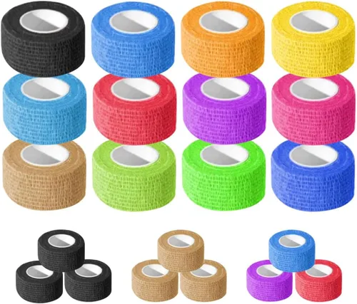 Vista 10 de OZER Paquete de 12 rollos de vendaje autoadhesivo de 2 pulgadas x 5 yardas, cinta elástica autoadhesiva para estiramiento atlético, deportes Colorido