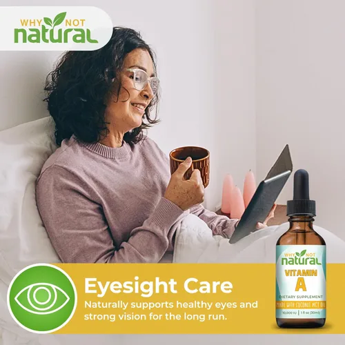 Vista 6 de Why Not Natural Vitamina A Drops 10000 UI - Palmitato de retinilo líquido con aceite de coco MCT, VIT vegano Un suplemento para la piel - 1 oz
