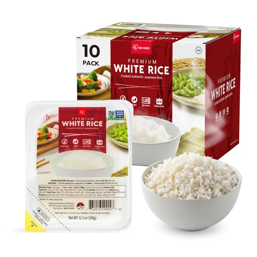IRIS - Arroz blanco instantáneo (paquete de 10), arroz adhesivo japonés de grano corto ultra premium, microondas durante 80 segundos, sin OMG,