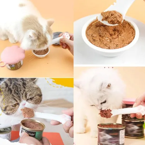 Vista 5 de Zerodis Necesidades diarias para gatos, cuchara enlatada para mascotas para alimentos para mascotas, suministros para latas de gato, abridor