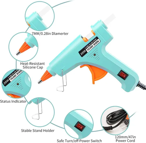Vista 2 de Kit de pistola de pegamento caliente Mini: kit de mini pistolas de pegamento caliente con 20 varillas, pistola de pegamento derretida, manualidades