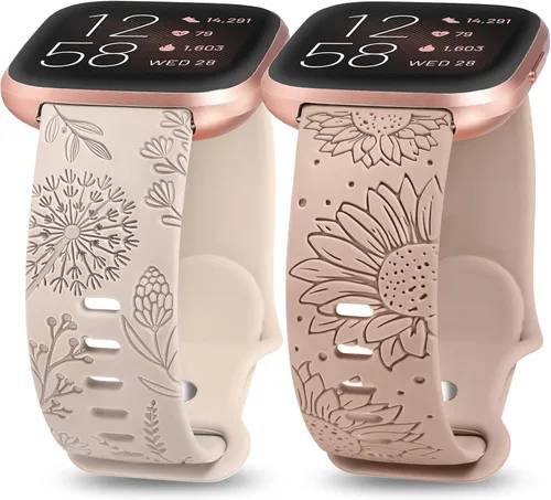 Vista 8 de Minyee Paquete de 2 correas con grabado floral compatibles con Fitbit Versa 2/Fitbit Versa/Versa Lite para mujeres, linda correa deportiva
