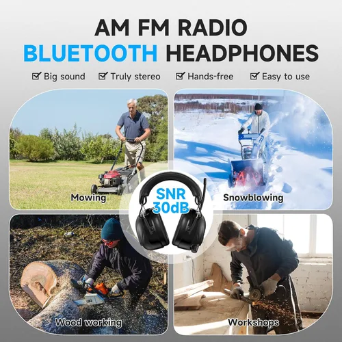 Vista 7 de Auriculares de protección auditiva con radio Bluetooth 5.4 AM/FM 2025 con pantalla digital retroiluminada/micrófono, tiempo de trabajo de 120 horas