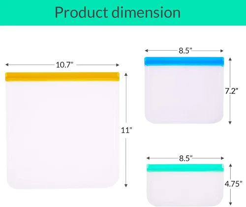 Vista 5 de Paquete de 22 bolsas de almacenamiento reutilizables, sin BPA